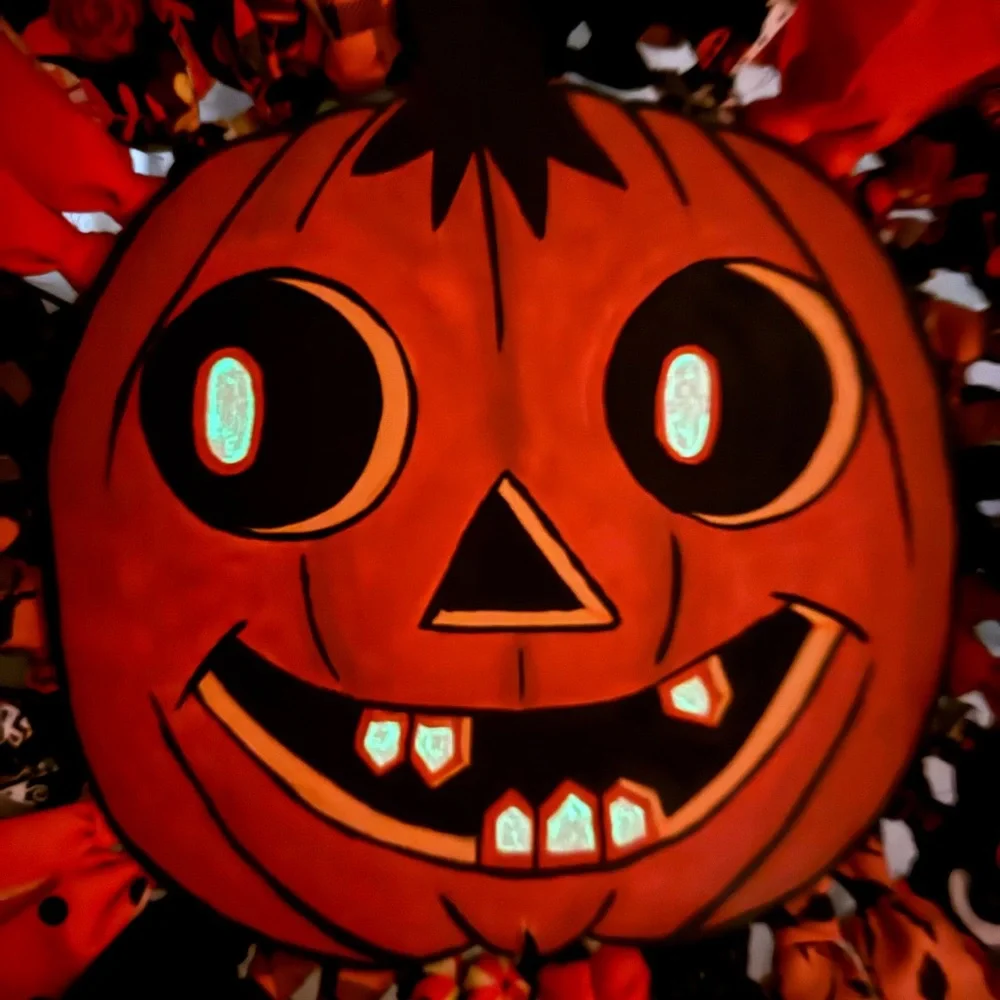 Retro Pumpkin Halloween Rag Wreath
